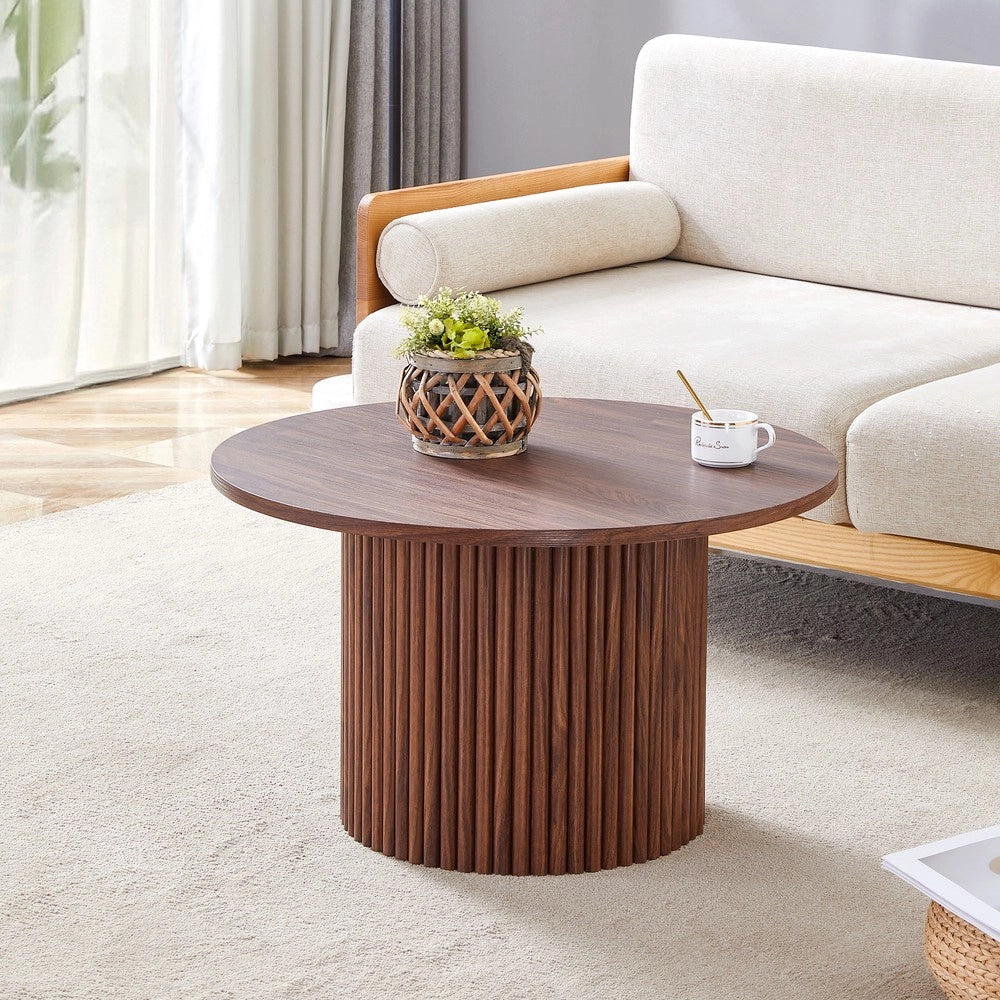 Tavolino da Caff¨¨ Rotondo in MDF ¨C MINIMAL ¨C Noce, Design Gambe in Metallo, ?70 cm