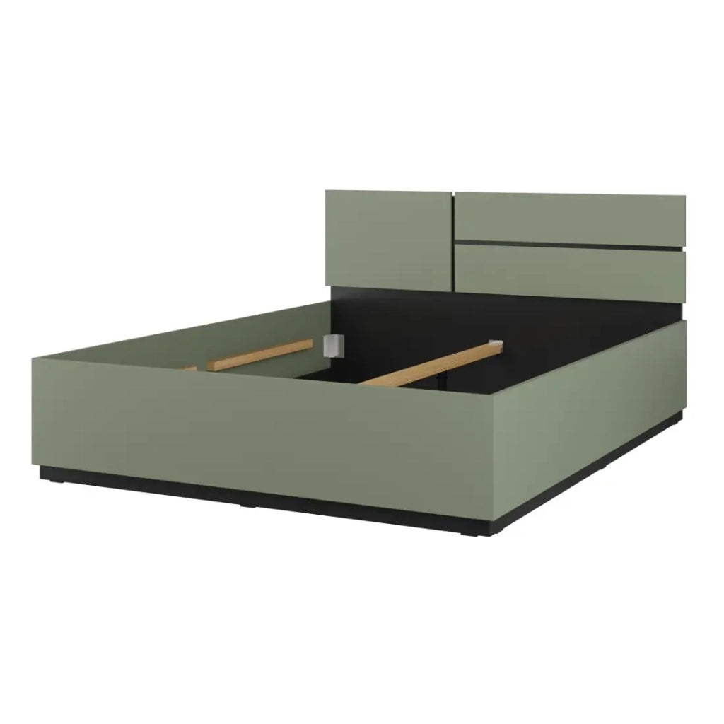 Letto HAVANA 160x200 cm – Colore verde salvia e nero – Struttura robusta e design moderno