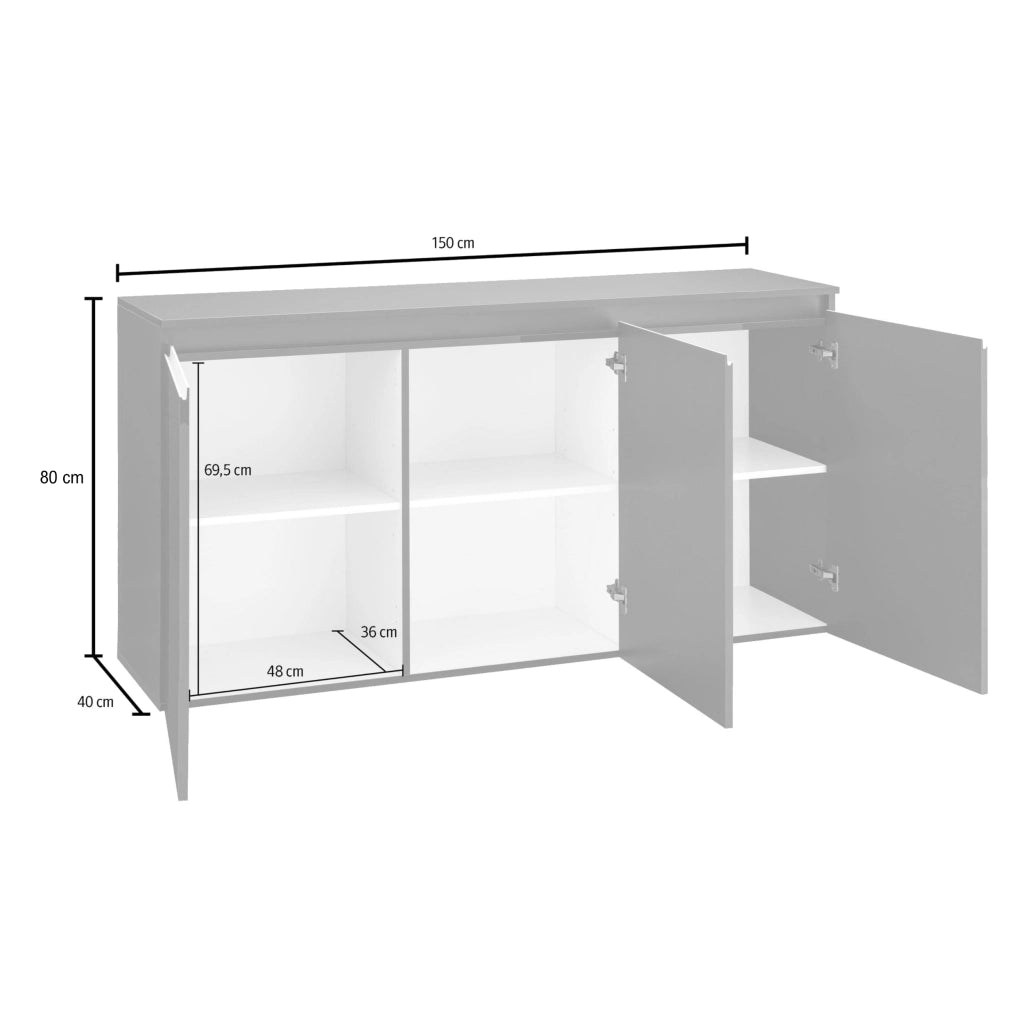 WHOUS Credenza Magic 3 ante antracite lucido 150x40x80 cm