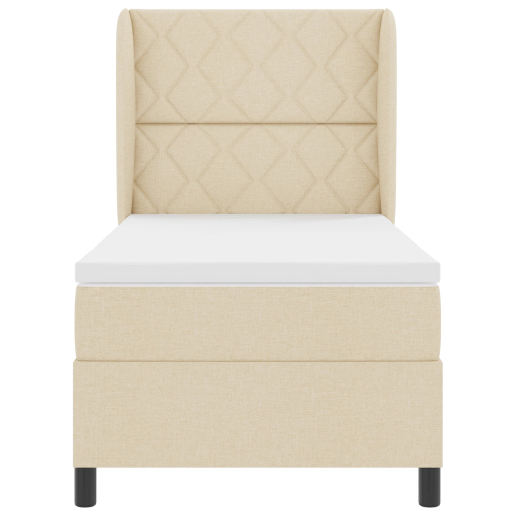 Letto Box Spring con Materasso - Crema 100x200 cm Tessuto