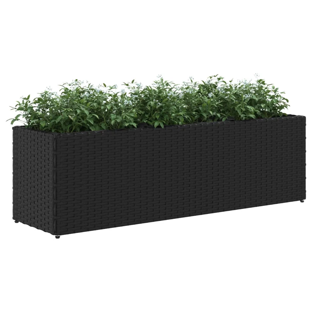 Fioriera da Giardino con 3 Vasi Nera 105x30x32 cm in Polyrattan 366416