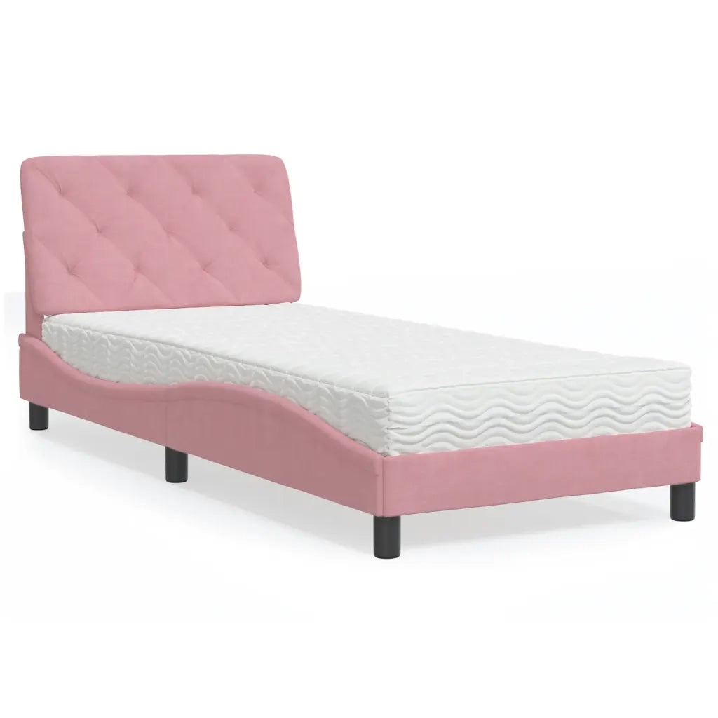 Letto con Materasso-Struttura Letto con Materasso Rosa 80x200 cm in Velluto