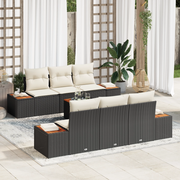 Set di Divani da Giardino 7 Pezzi con Cuscini Nero Polyrattan Acacia