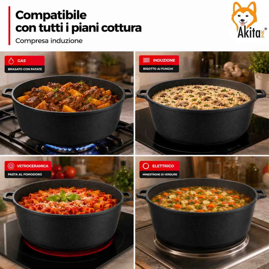 Akitaink Casseruola Alluminio Pressofuso Coperchio in Vetro 40 cm