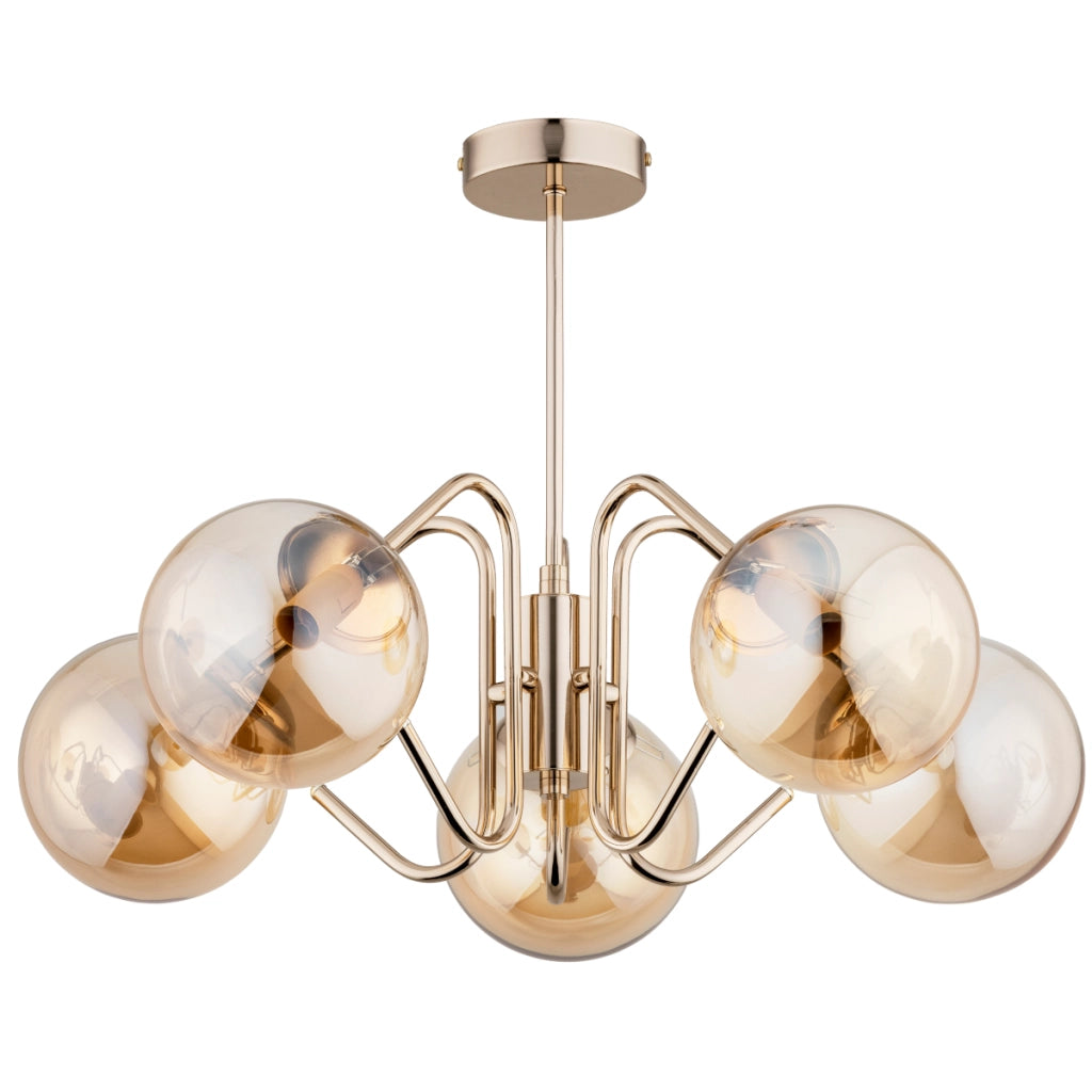 Plafoniera moderna oro con sfere ambra 5xE14 YUMA Alfa