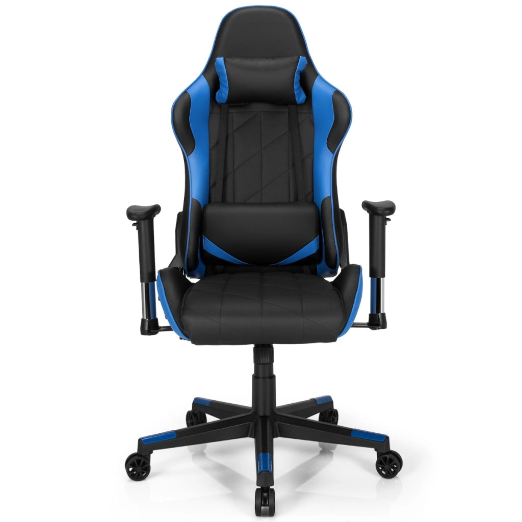 Sedia da gaming girevole a 360¡ã con poggiatesta e cuscino lombare, Sedia ergonomica per computer Nero e blu-Sedie gaming