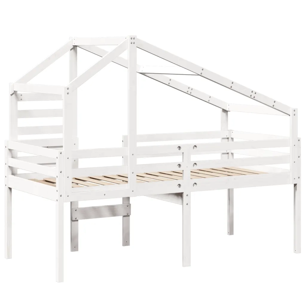 Letto a Soppalco con Tetto Bianco 75x190 cm in Legno di Pino