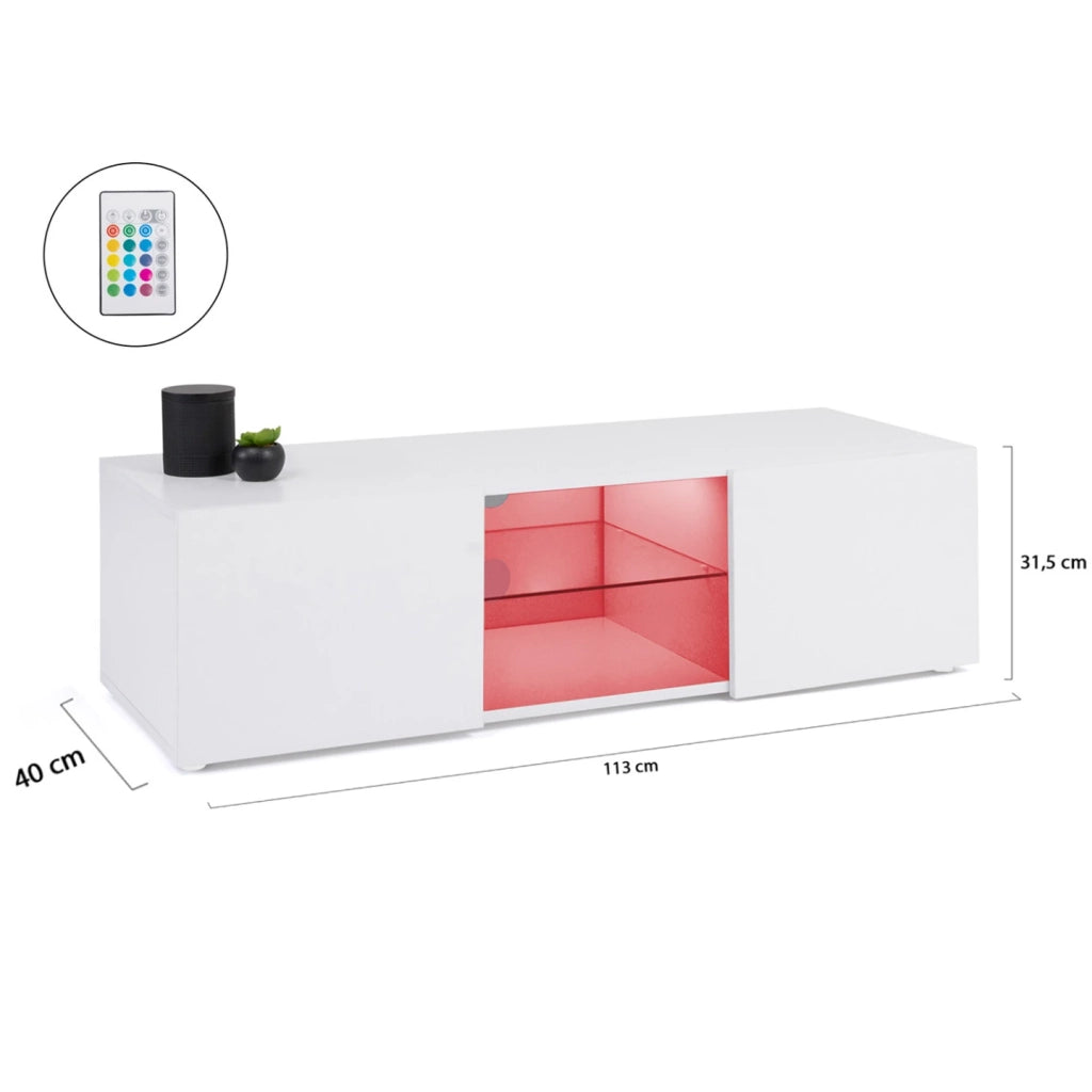 IDMarket - 113 cm Porta TV ELI ripiano in vetro bianco con LED
