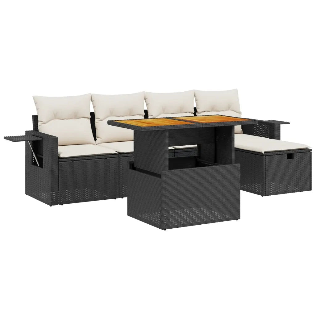 vidaXL Set Divano da Giardino 6 pz con Cuscini Nero in Polyrattan