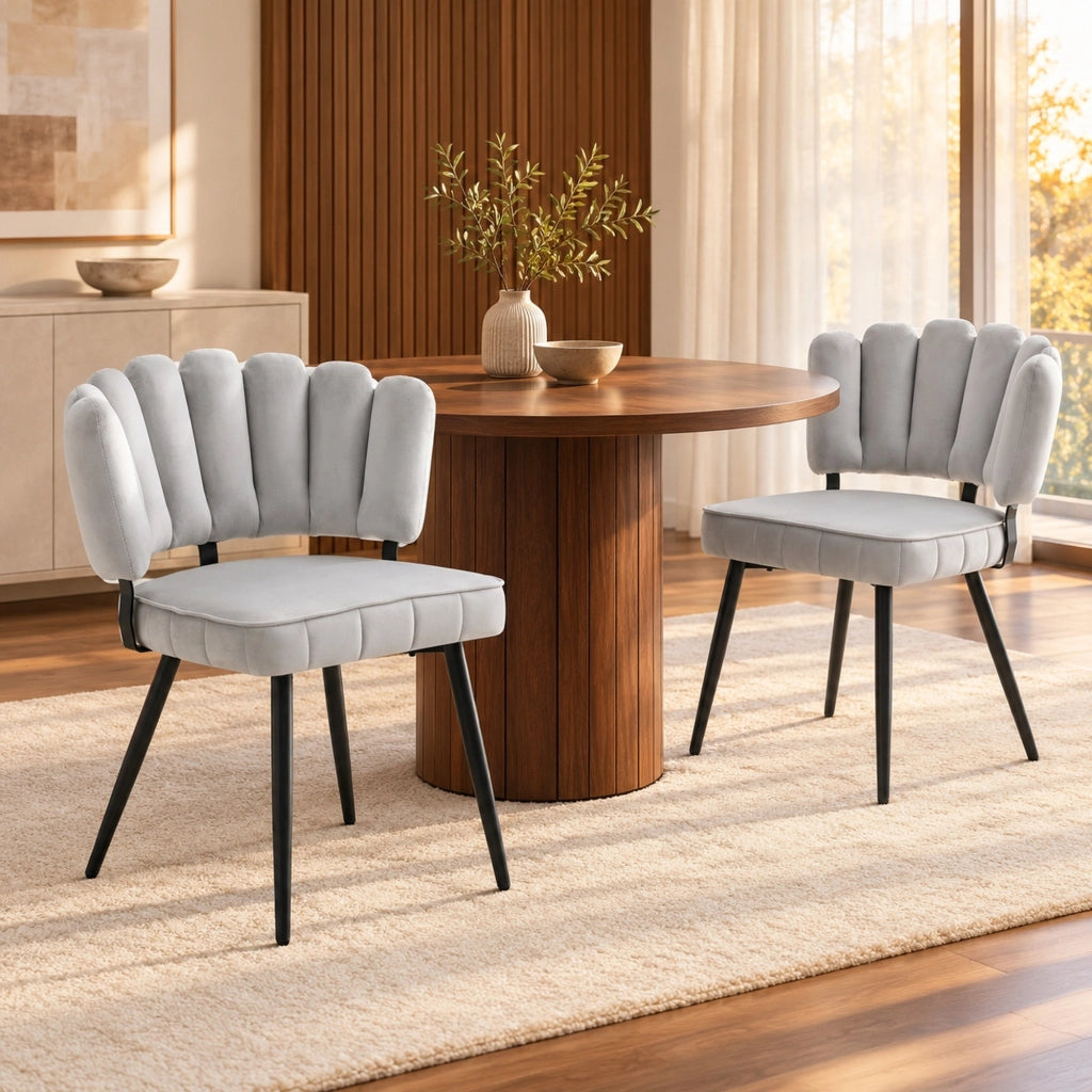Sedie da pranzo set da 2 80 cm in tessuto grigio chiaro e metallo nero