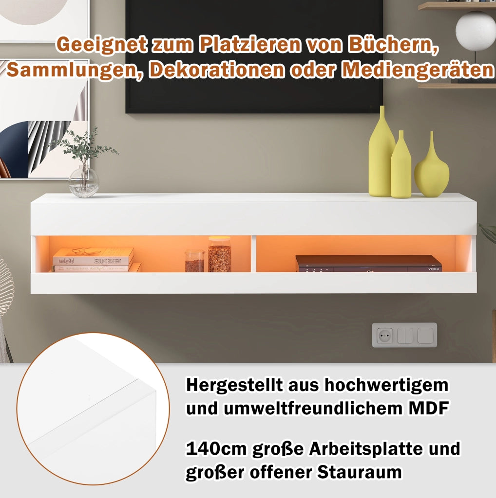 Mobile TV sospeso bianco con LED controllabile tramite app e telecomando
