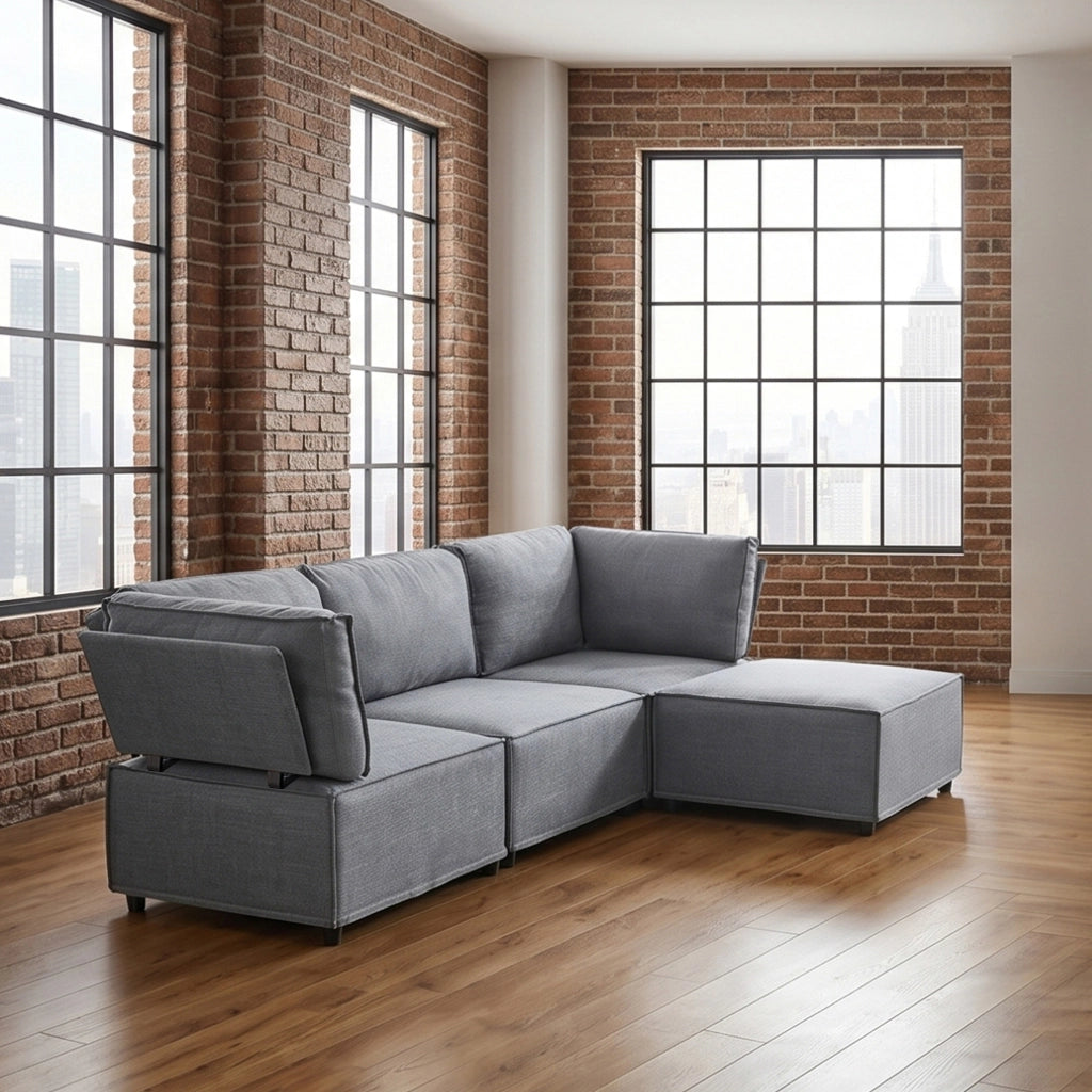 Divano modulare angolare componibile con seduta confortevole e tessuto traspirante, in grigio chiaro 238 × 154 × 75 cm