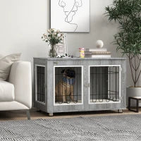 Gabbia per Cani con Vassoio Rimovibile, in Acciaio Effetto Legno, 90 x 58 x 65 cm, Grigio