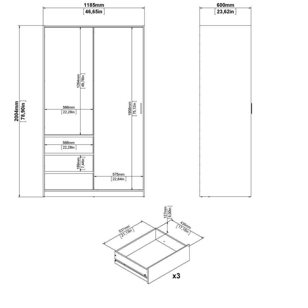 Guardaroba 2 ante Sanjose, Mobile camera da letto, Cabina armadio portabiti, Armadio appendiabiti, 119x60 h200 cm, Bianco lucido