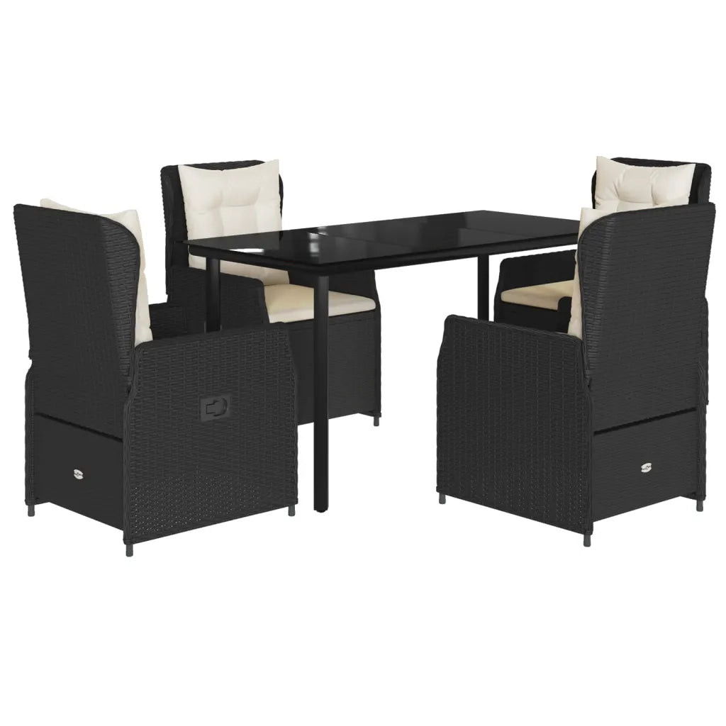 Set da Pranzo da Giardino 5 pz Nero con Cuscini in Polyrattan 3262835