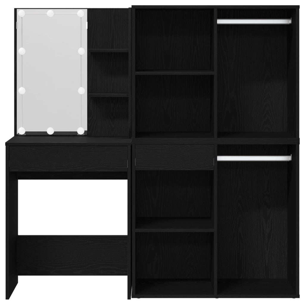 Tavolo da trucco LED con 2 armadietti in rovere nero in legno ingegnerizzato