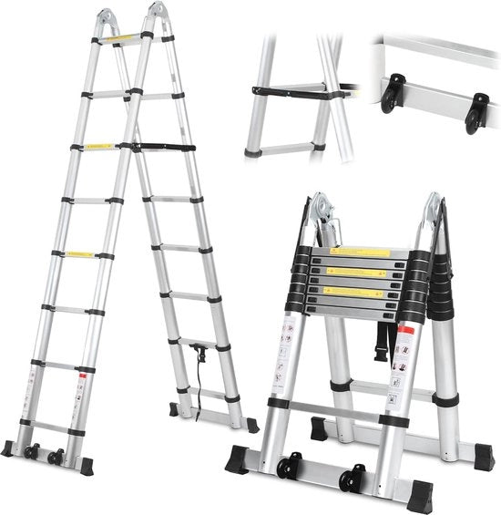Scala Telescopica in Alluminio con Rampa - Multifunzionale 5 m con Sostegno fino a 150 kg