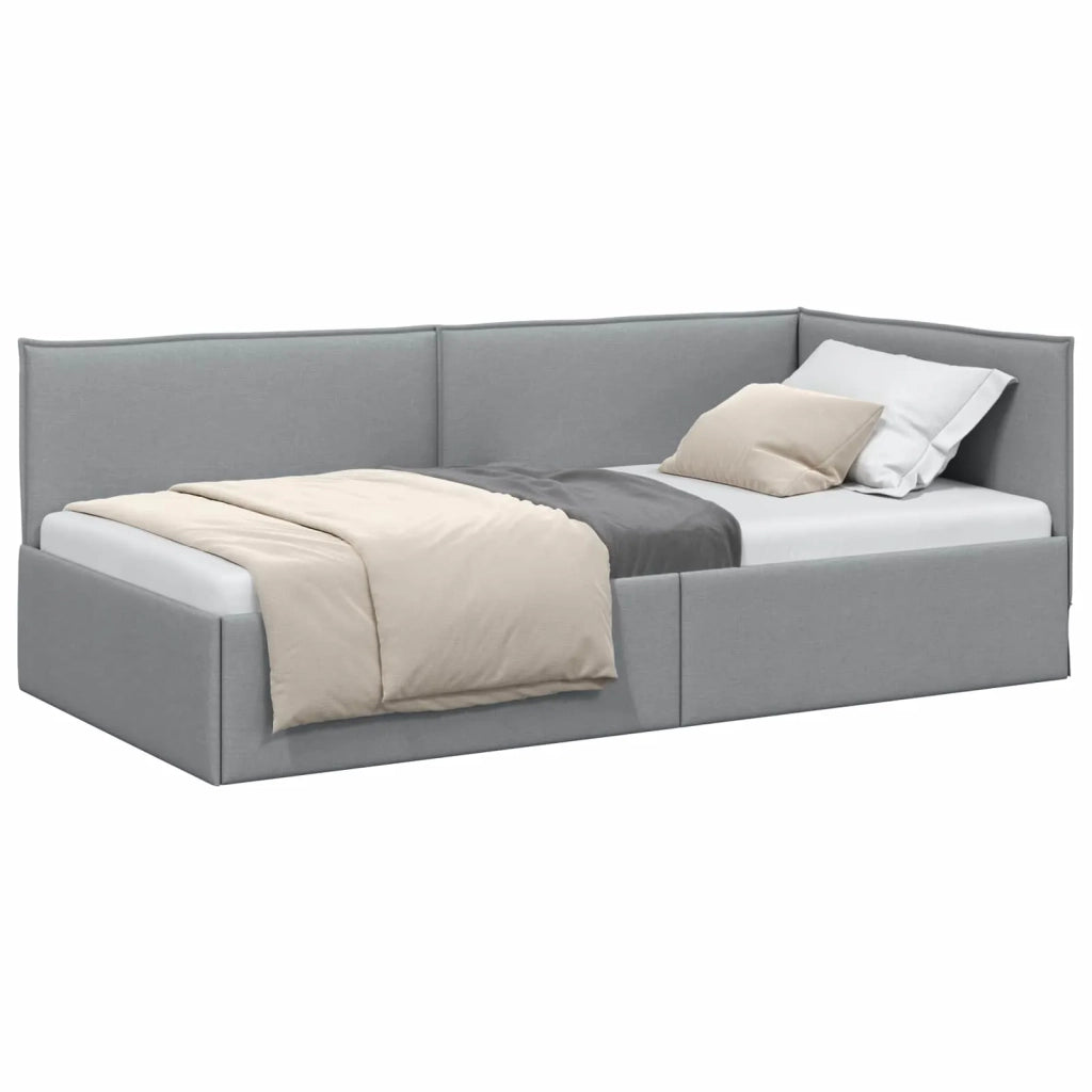 Cornice del letto ad angolo Grigio chiaro 100 x 200 cm Tessuto