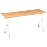 Scrivania da ufficio pieghevole con struttura in metallo marrone e bianco, piano in MFC 160 x 60 cm tavolo pieghevole portatile con rotelle