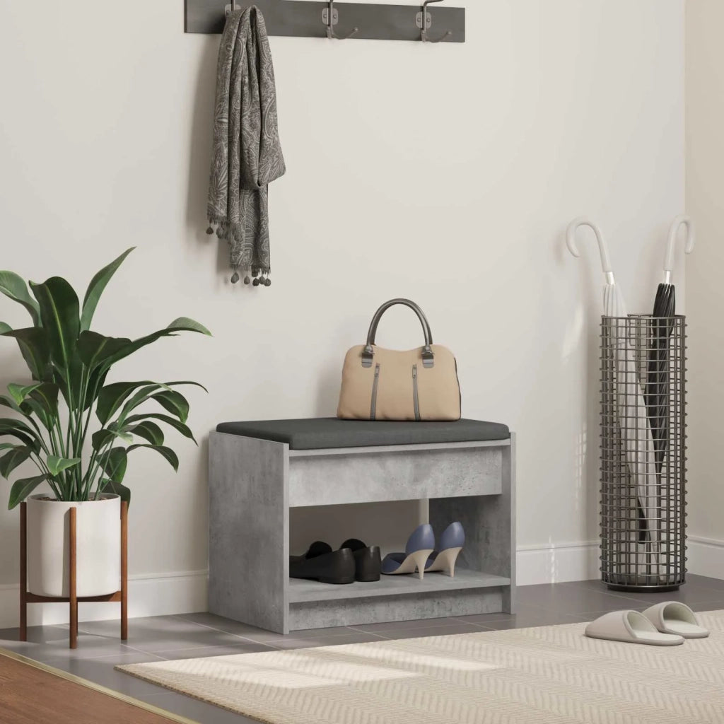 Panca per ingresso con cuscino Grigio Cemento 63 x 38 x 45 cm