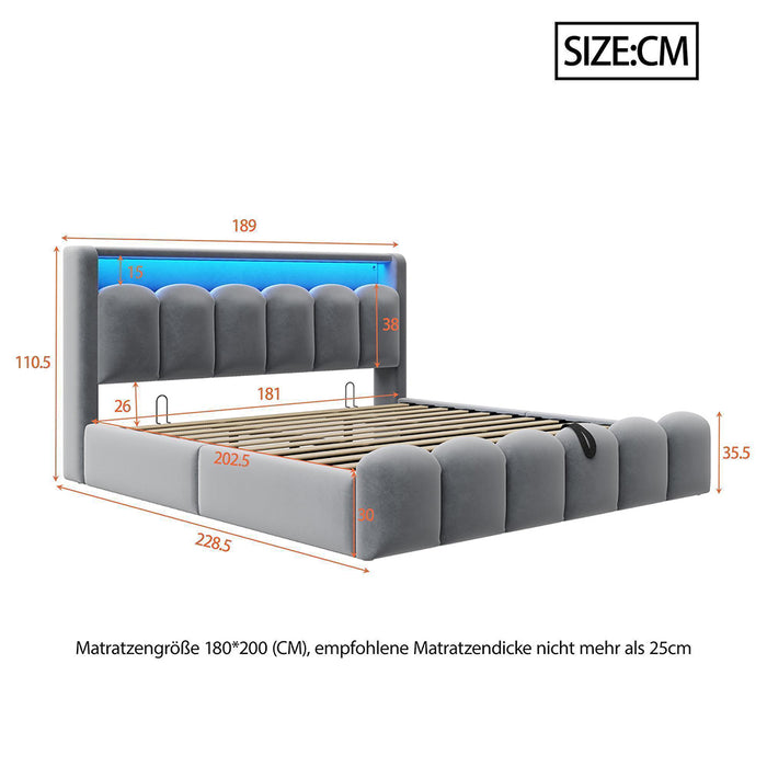 Letto 180x200cm?- Xylo - velluto petali USB grigio