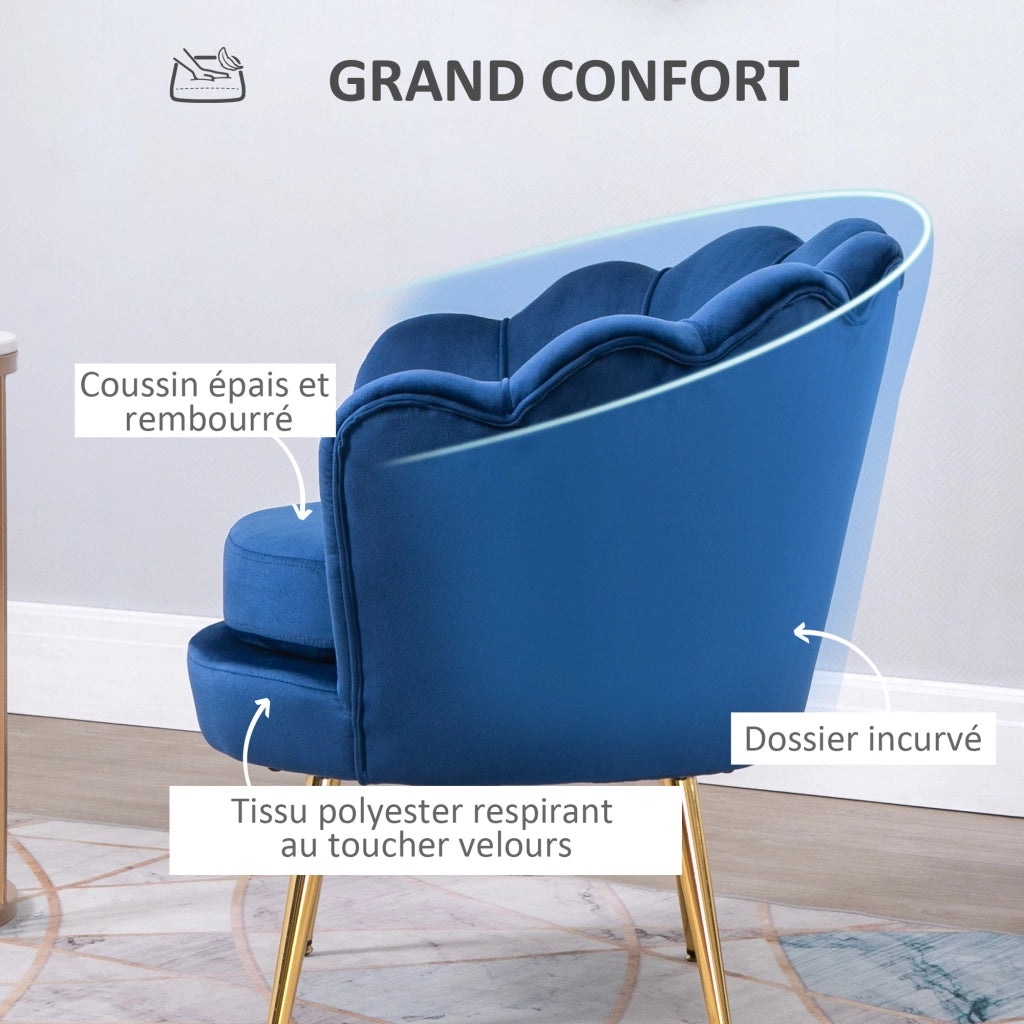 Poltrona in velluto con gambe in metallo dorato ¨C zephmum ¨C blu