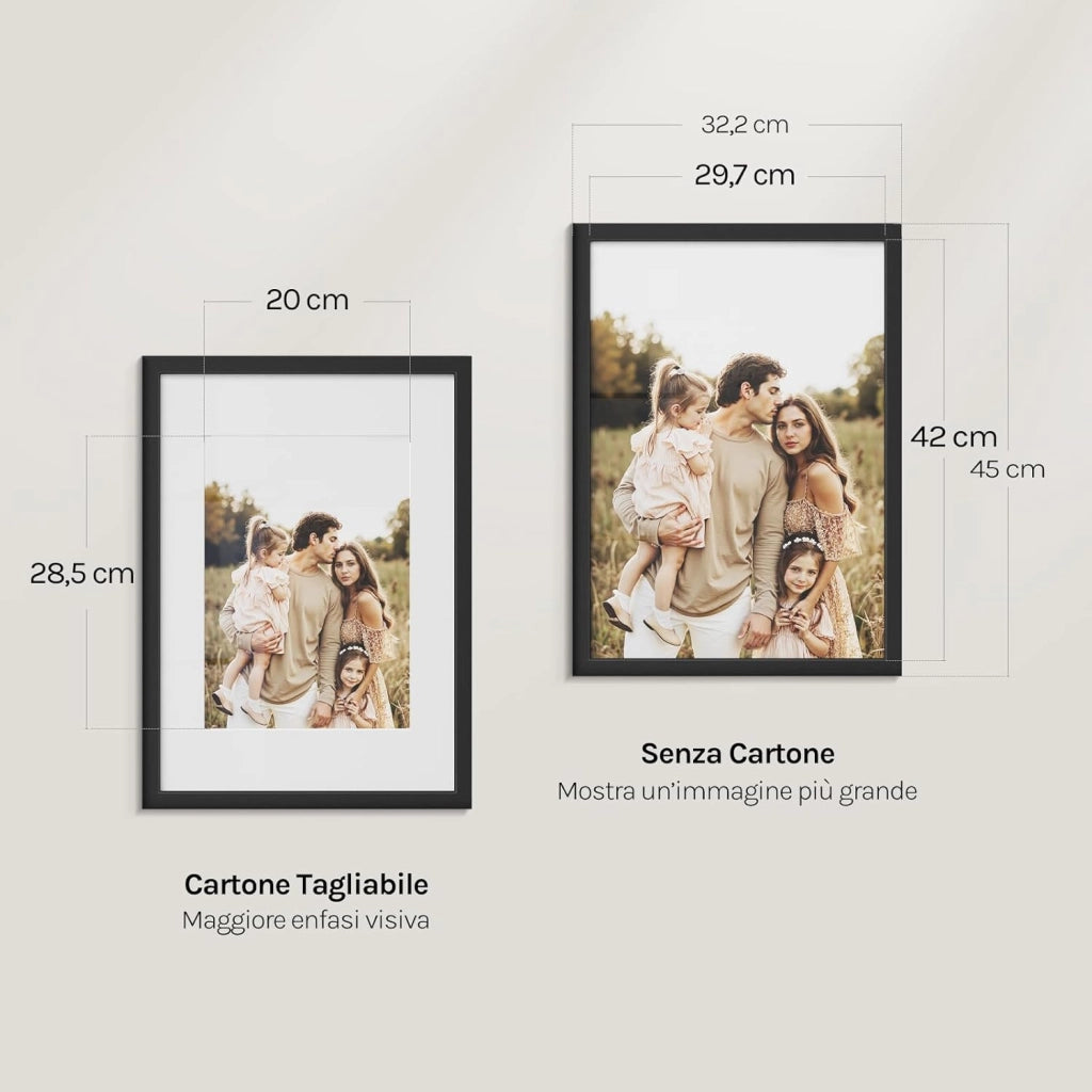 Set di 10 Cornici A3 29,7x42 cm con Passepartout, Portafoto in Orizzontale o Verticale, da Parete o Tavolo, in Legno MDF, Bianco