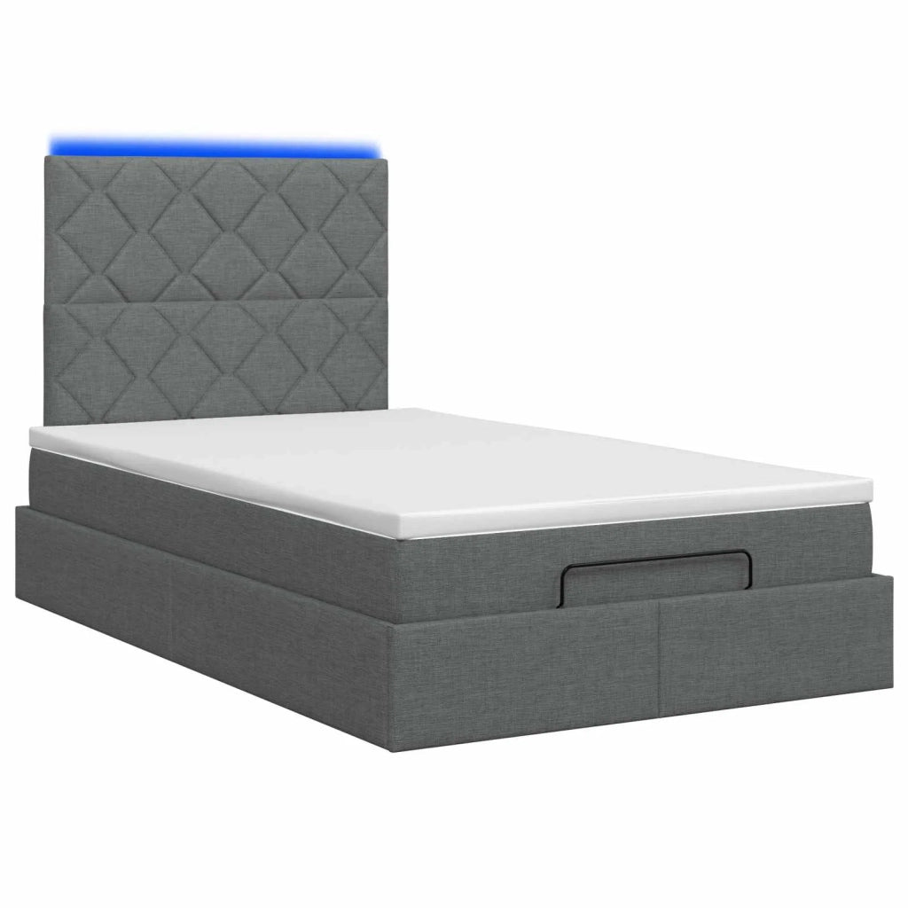 Letto Ottomano con Materasso e LED Grigio Scuro 120 x 200 cm 3458146