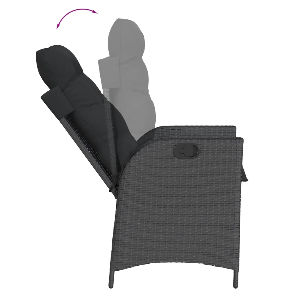 Sedia Reclinabile da Giardino con Cuscini Nera in Polyrattan