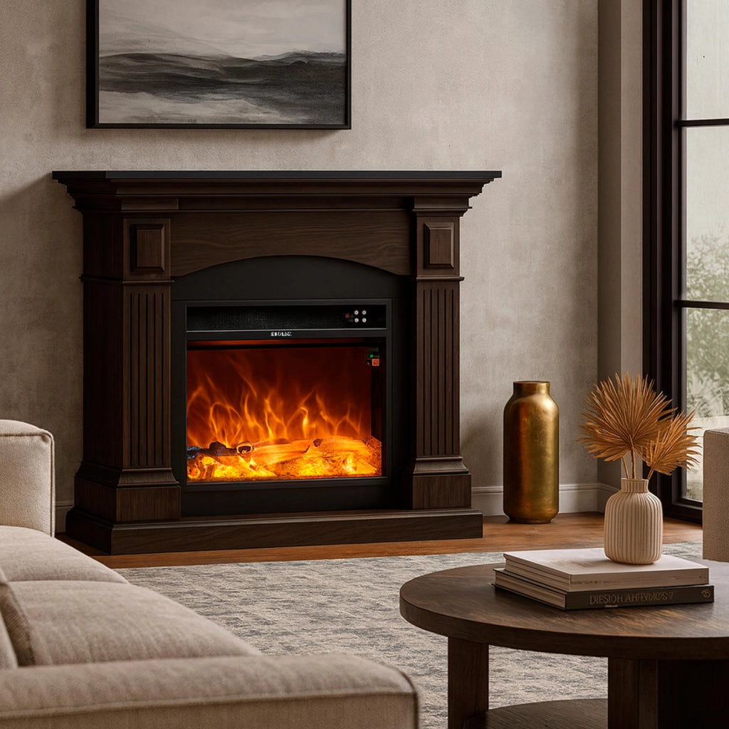 Caminetto Fuego Galia Wenghe a Parete Con Cornice Telecomando e Bruciatore 1500w Wenge