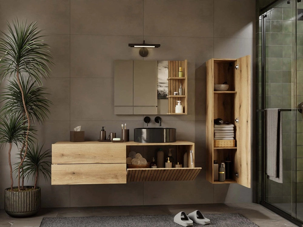 Mobile sottolavabo TIGO 1d2s rovere EVOKE 140 cm 2 cassetti scanalato frontale sospeso