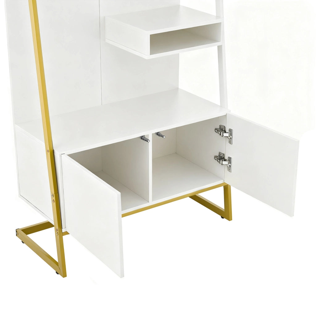 Mobile d'Ingresso con Specchio; 2 Ante; Ripiano Aperto e Ganci in Metallo; Stile Moderno; in MDF; 78??38;5??180;5 cm; Bianco