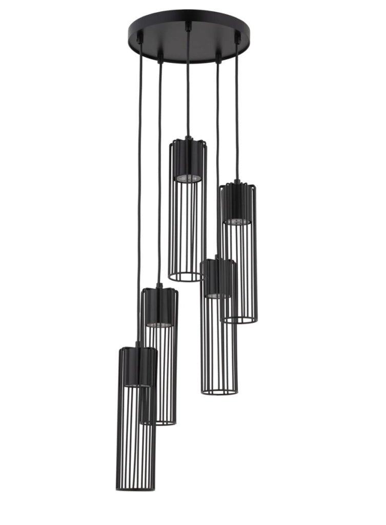 Lampada sospesa industriale nera tonda 5xGU10 Fobia Sigma