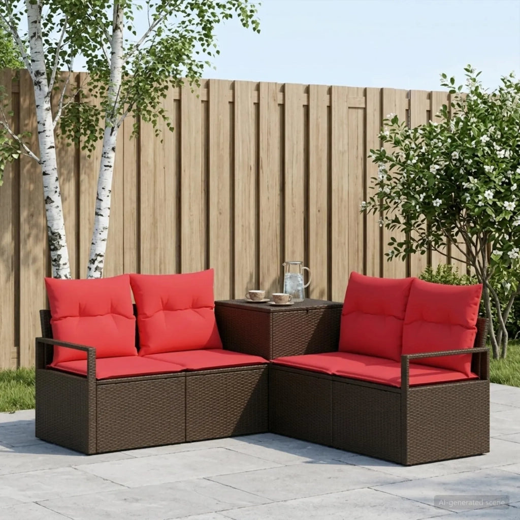 Set di divani 5 pz Marrone e Rosso Rattan sintetico e Acciaio 3447797