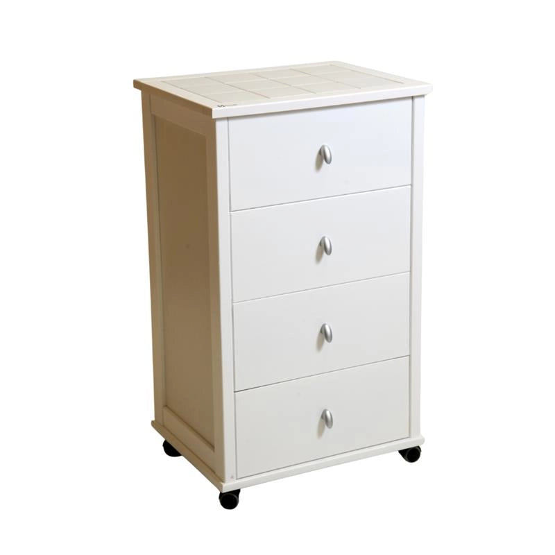 VESUVIO POKER CASSETTIERA COLORE BIANCO IN FAGGIO BASE INFERIORE DI BETULLA 4 CASSETTI PIANO MATTONELLE IN CERAMICA 84X49X39 CM OKX