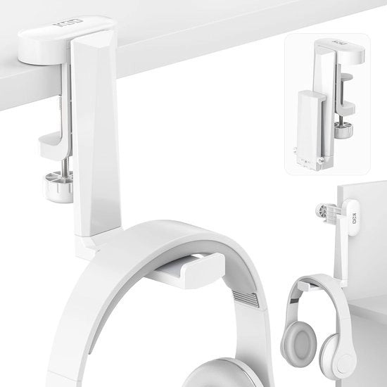 Supporto per cuffie pieghevole - Supporto per cuffie pieghevole da tavolo, 360° girevole per cuffie gaming, supporto per cuffie per PC, compatibile con la maggior parte delle cuffie gaming, con organizzatore di cavi (bianco)