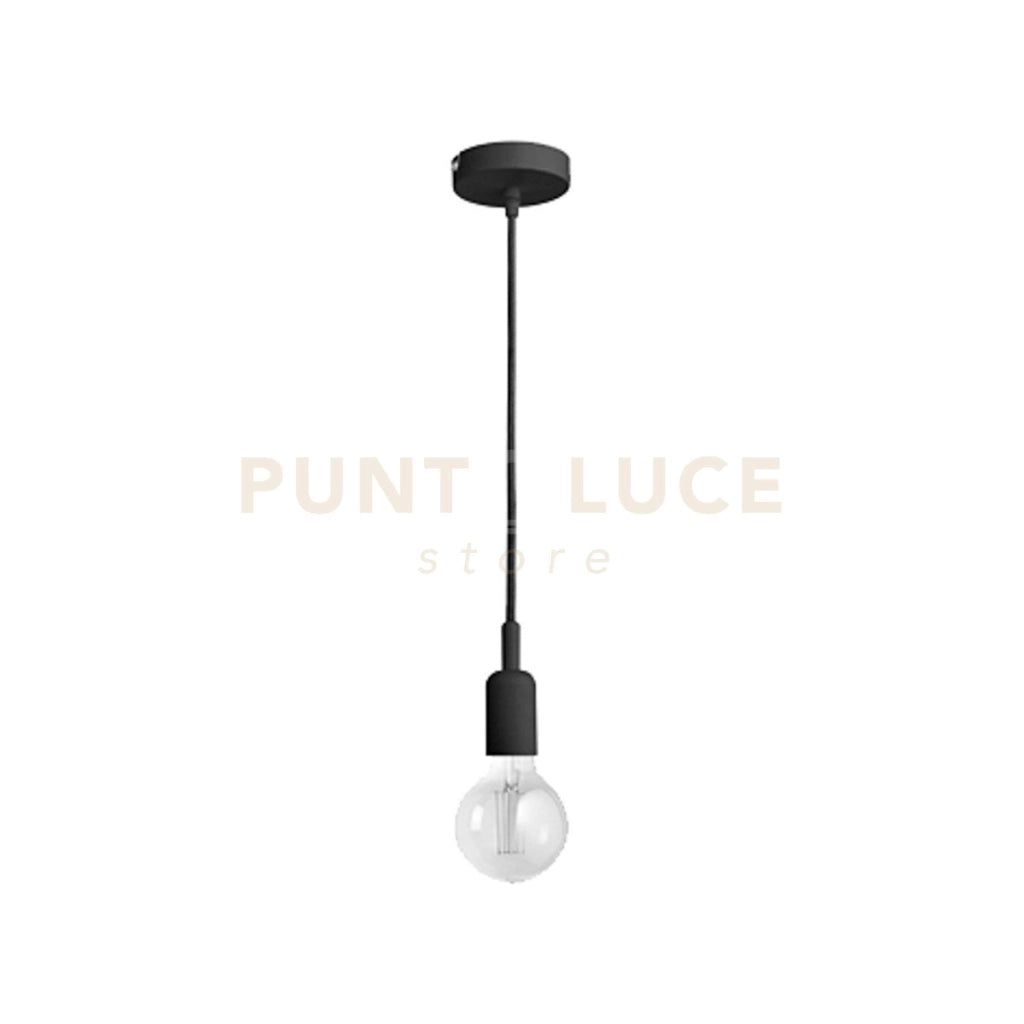 GSO081- PENDENTE FLIP CAVO IN STOFFA E ROSONE NERO SATINATO 1 LUCE ATTACCO E27 D.4,6CX6,9M