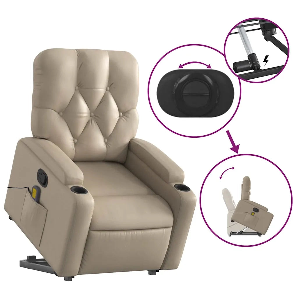 vidaXL Poltrona Alzapersone Massaggi Reclinabile Cappuccino Similpelle