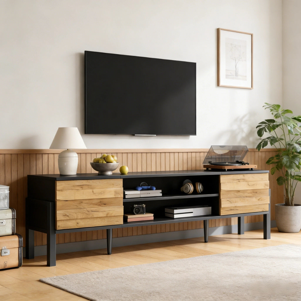 Cassettiera TV nera in truciolare lunghezza 175 cm
