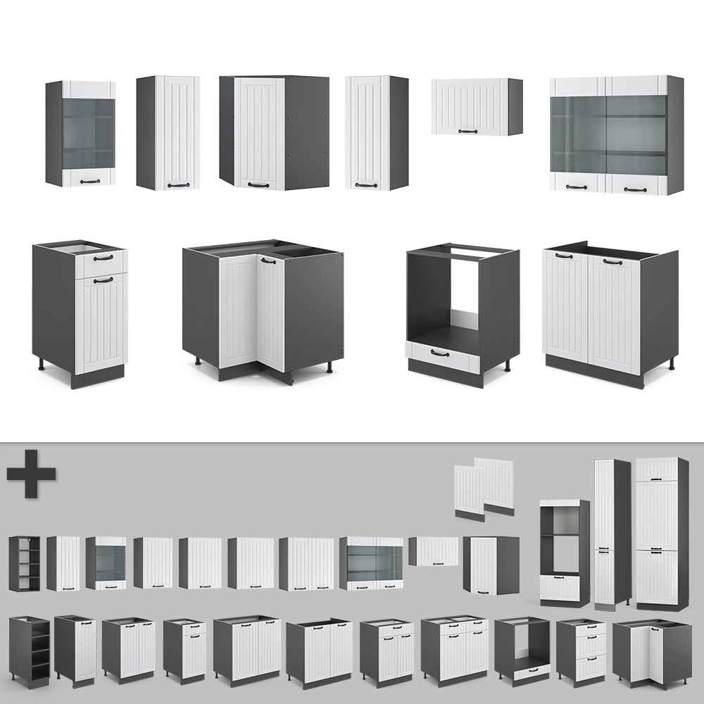 Vicco Cucina angolare completa Bianco casa di campagna/antracite 160 x 190 cm , PL Antracite