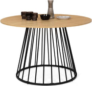 YUNA Tavolo da pranzo rotondo per 6 persone con piano in legno e gamba in filo metallico nero 110 cm