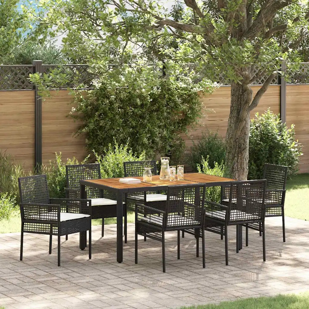 Set da Pranzo per Giardino 7 pcs Nero polyrattan 3334904