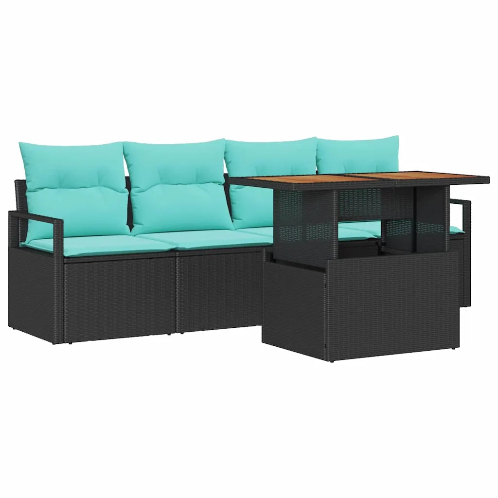Set Divano da Giardino con cuscino 5 pcs Nero e blu