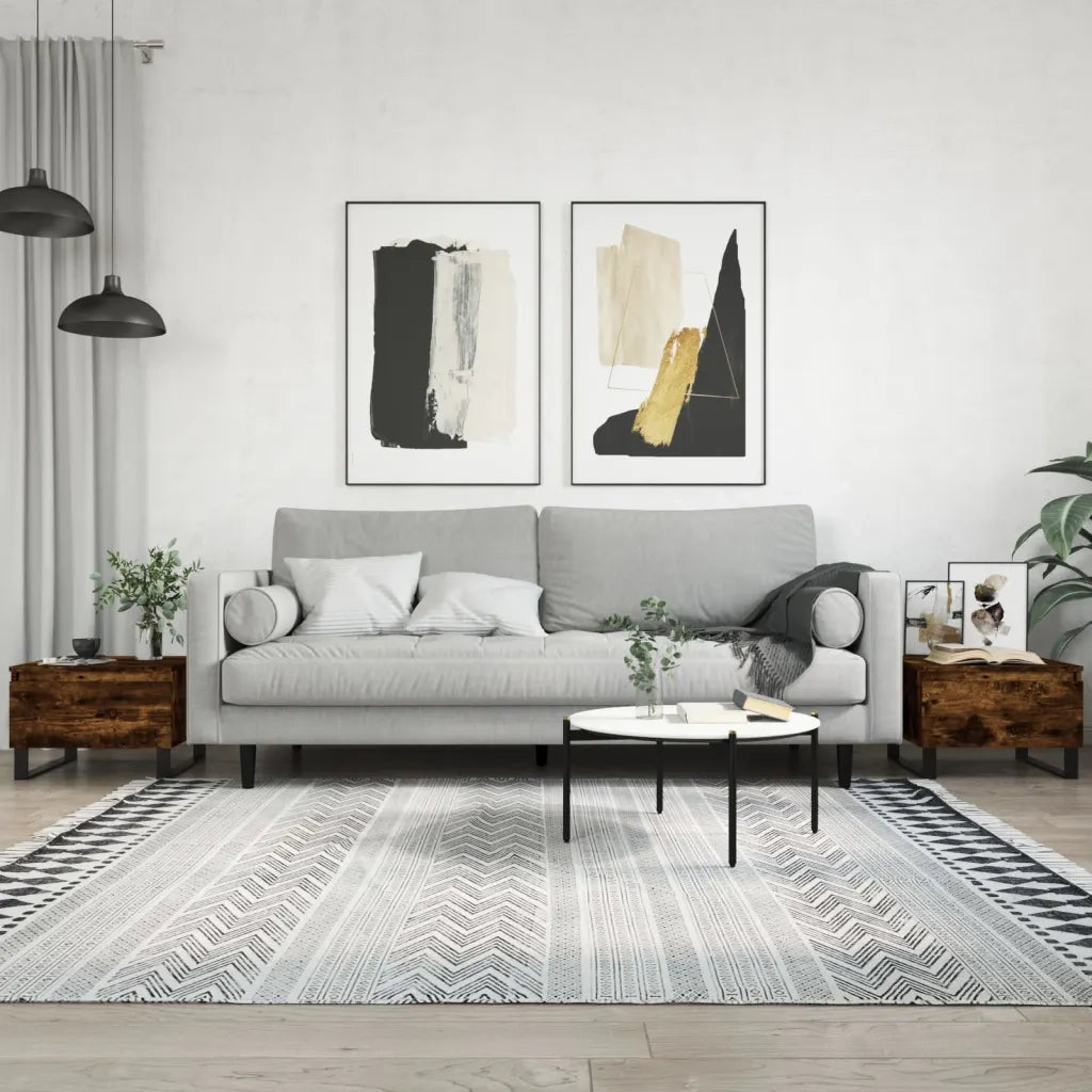 2 pz Tavolini salotto | Tavolino da caff¨¨ | Tavolino da Soggiorno Rovere Fumo 50x46x35 cm Legno Multistrato
