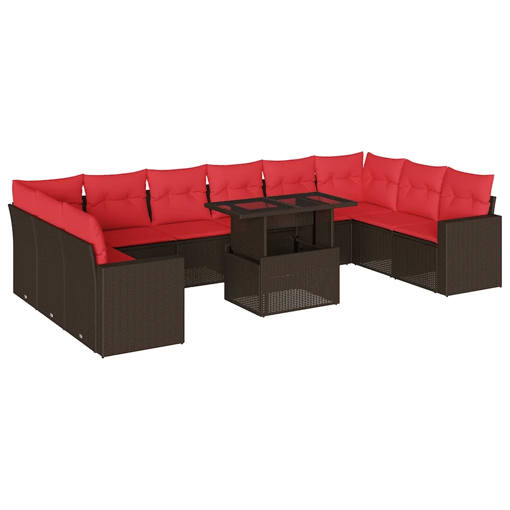 Set Divani da Giardino 11 pz con Cuscini Marrone in Polyrattan 3267524