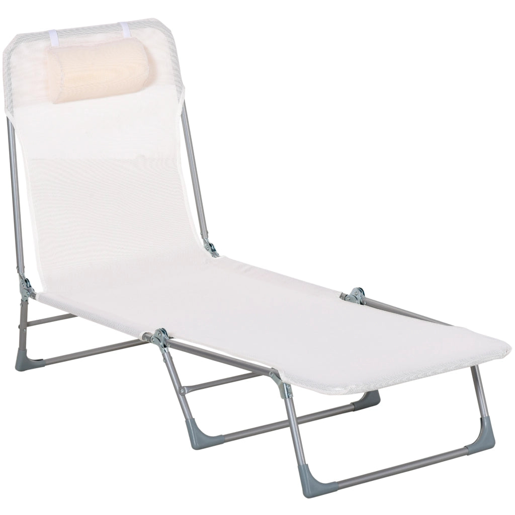 Sdraio da Giardino 182x56x28 cm Pieghevole con Schienale Reclinabile e Cuscino in Metallo e Texteline Crema