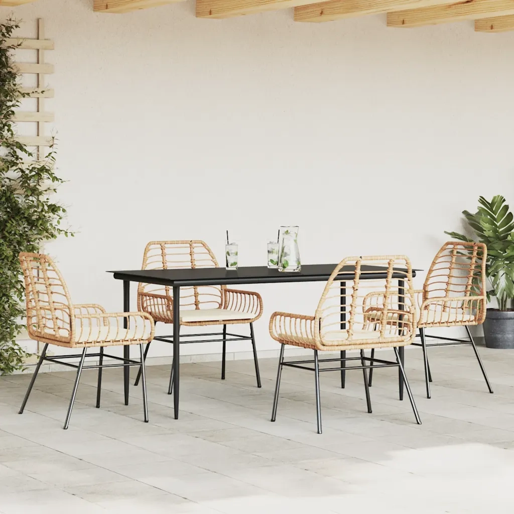 Set da Pranzo da Giardino 5pz | Set Salotto da Giardino con Cuscini Polyrattan Vetro