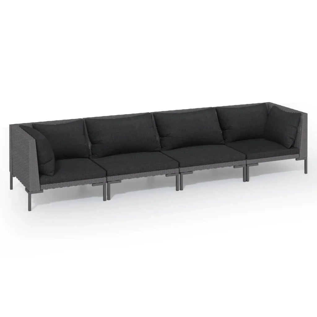Mobili da giardino mobili da esterno Set di mobili da 4 pezzi con cuscini in resina intrecciata grigio scuro 02_0016185