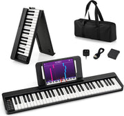 Pianoforte Digitale 61 Tasti Pieghevole con Display LED & Bluetooth, Tastiera Elettronica Multifunzionale per Principianti, Pianola Facile da Trasportare con Borsa per Pianoforte