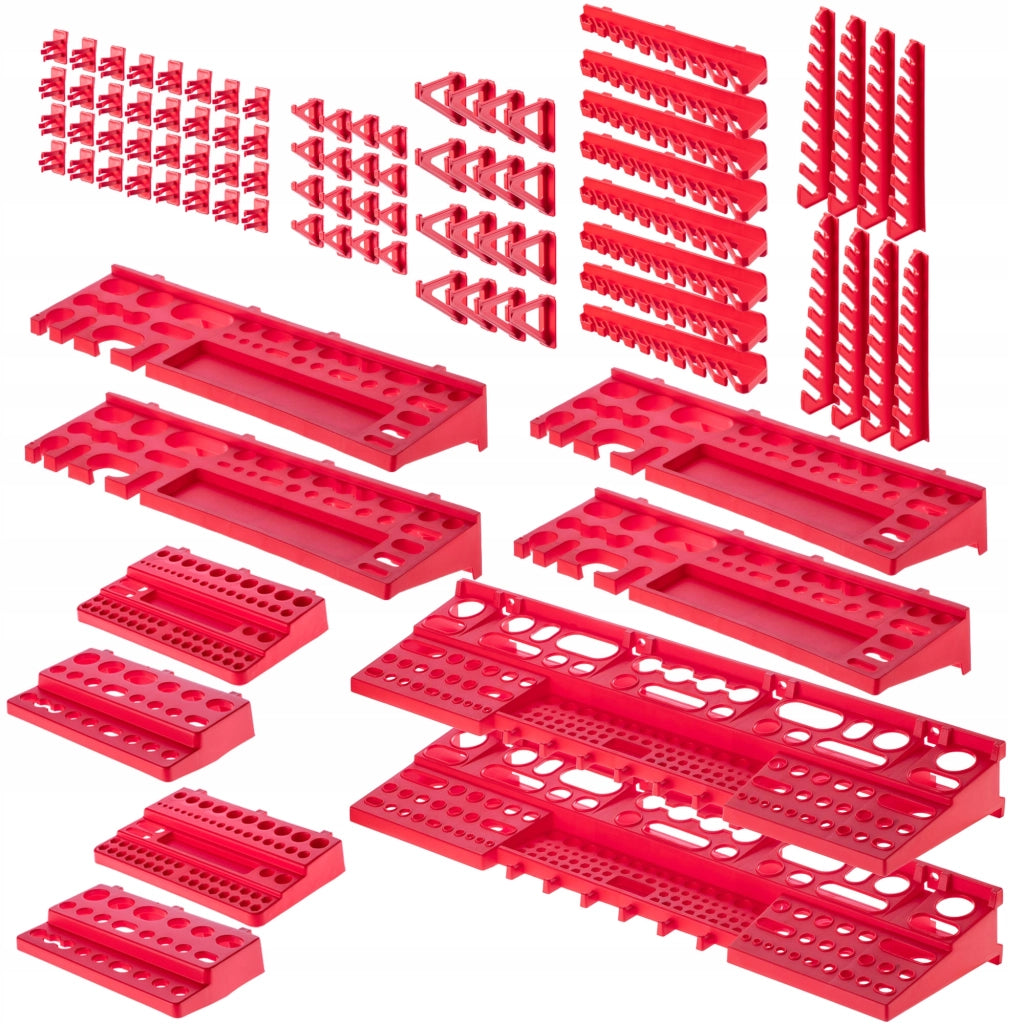 Pannello portautensili KADAX da parete per officina, 232x78 cm, 50 scomparti, 80 supporti, garage.